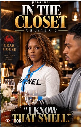 In the Closet Chapter 3 thumbnail — couple at a restaurant with the line “I know that smell”